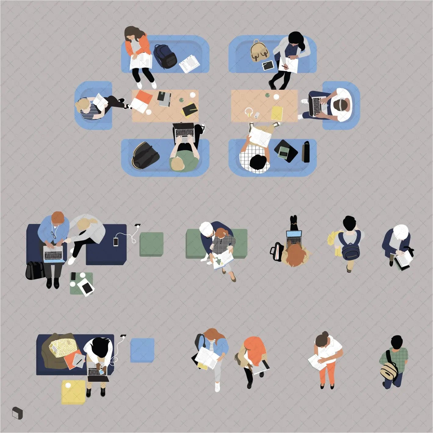 Flat Vector Library Top View Digital Artwork drawings | Toffu Co