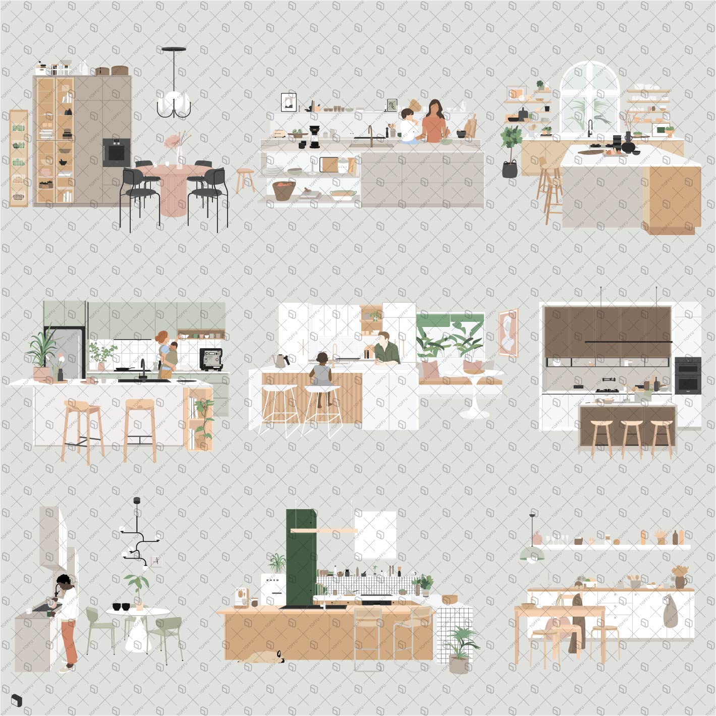 Flat Vector Modern Kitchen PNG - Toffu Co