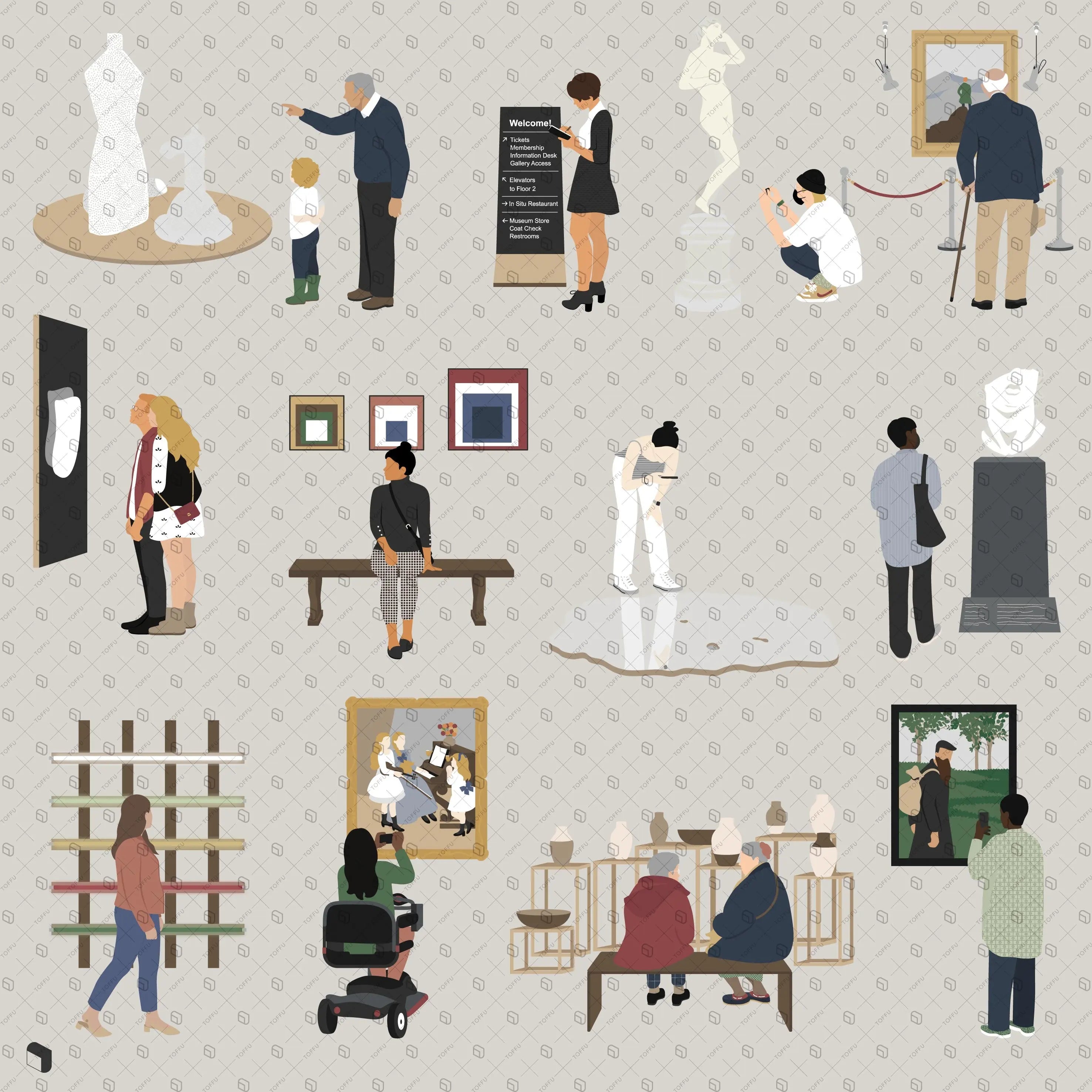 Flat Vector Art Museum Digital Artwork drawings | Toffu Co
