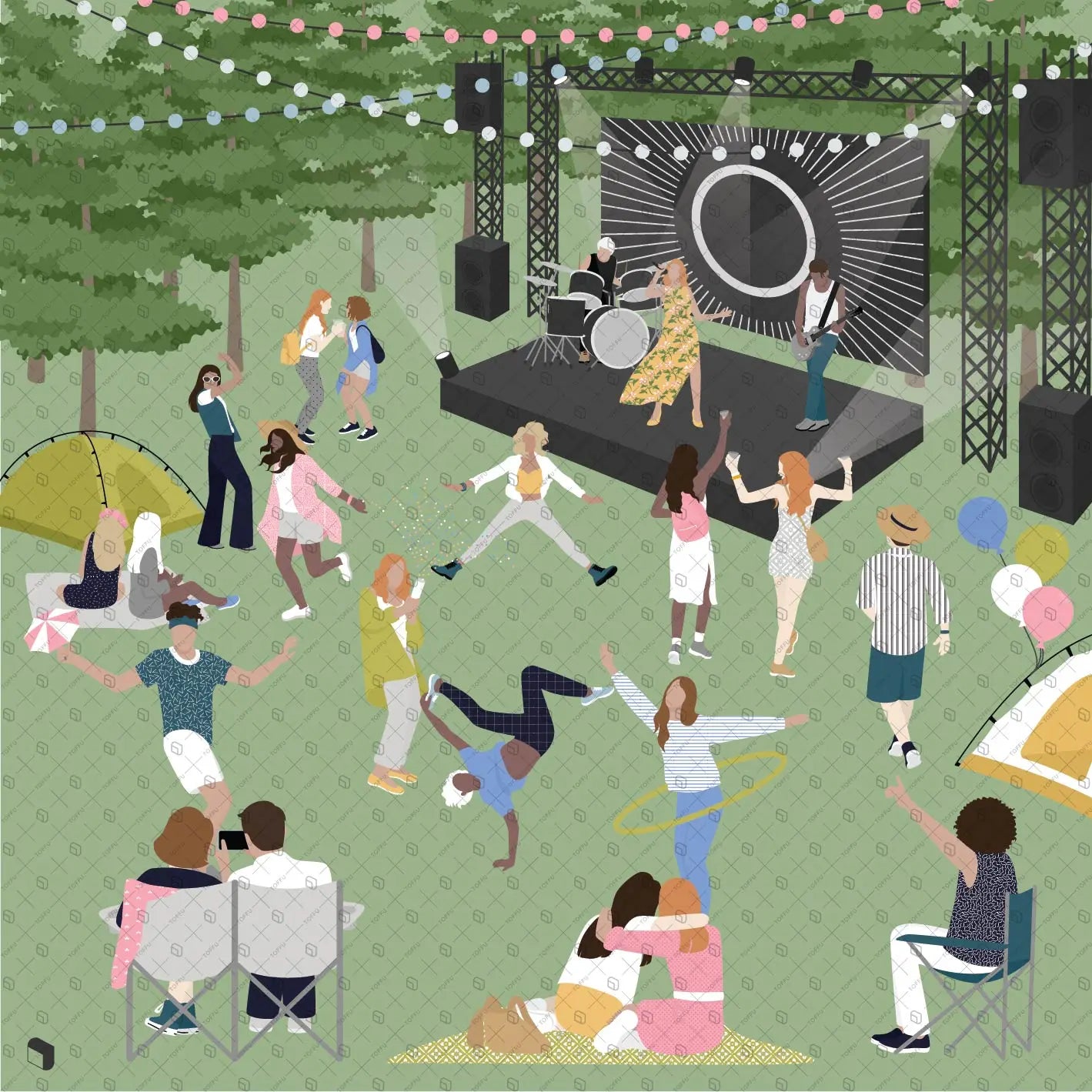 Flat Vector Music Venue Zone Digital Artwork drawings | Toffu Co