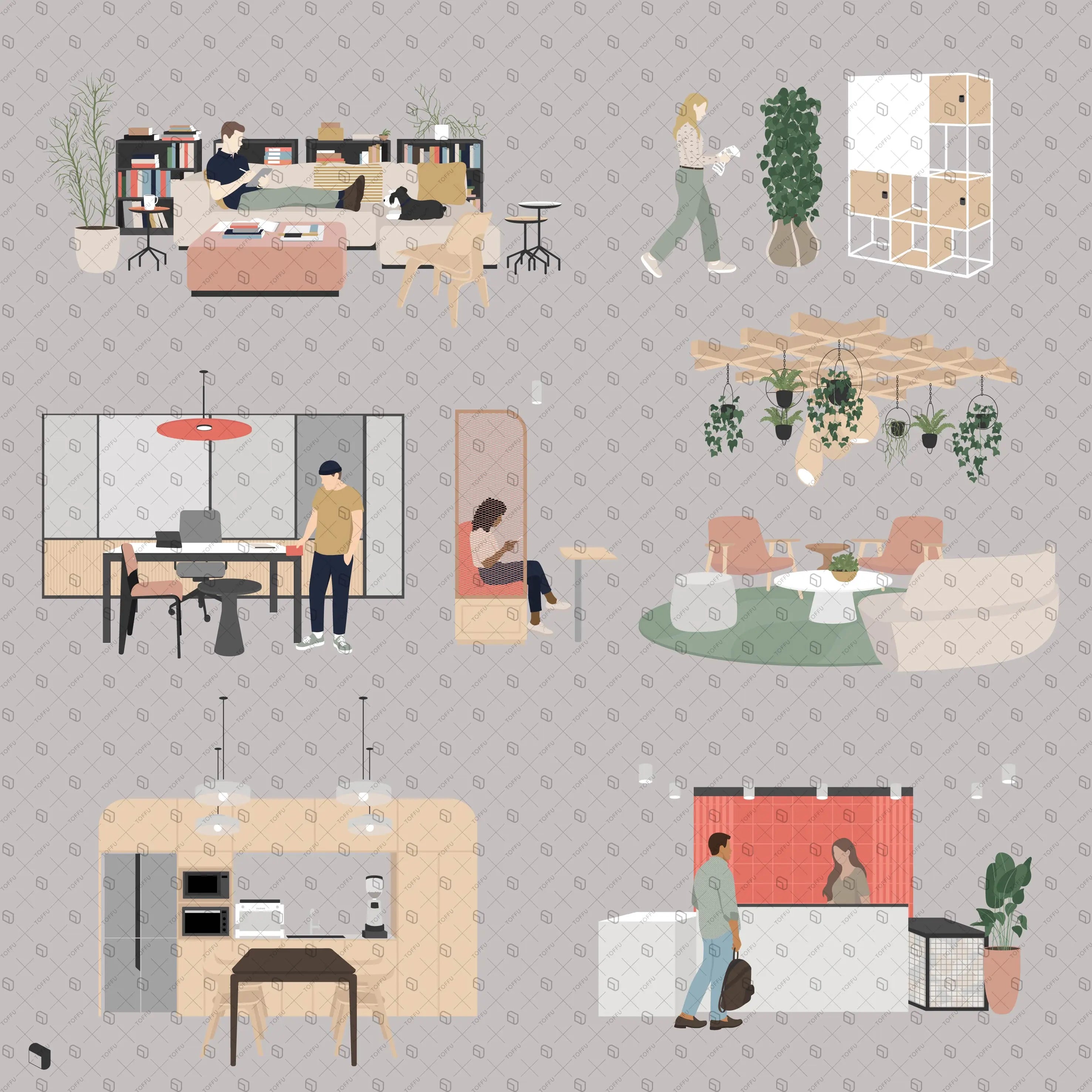 Flat Vector Office Setups Digital Artwork drawings | Toffu Co