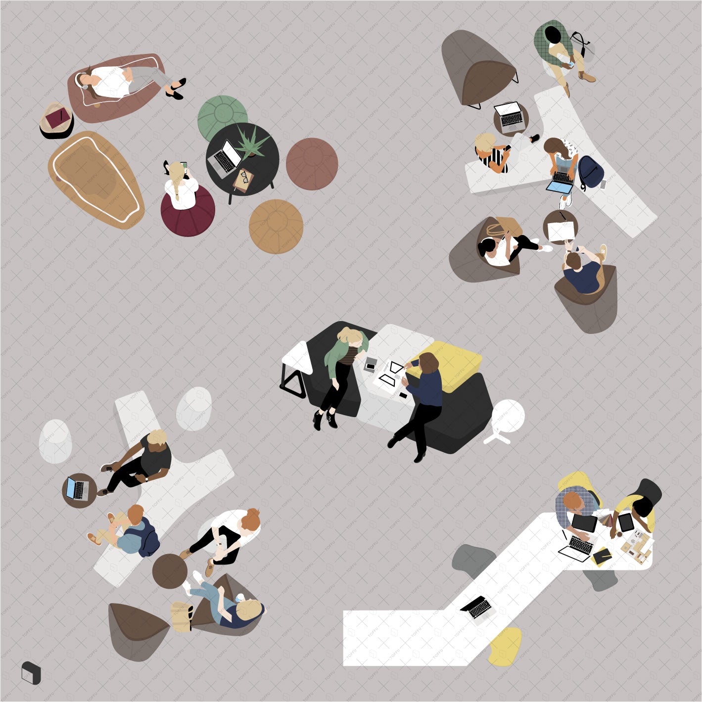 Flat Vector Office Top View - Toffu Co