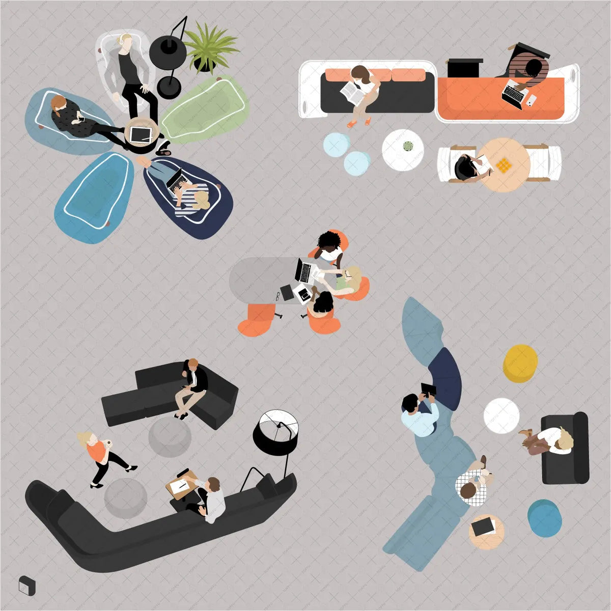 Flat Vector Office Top View 2 | Toffu Co