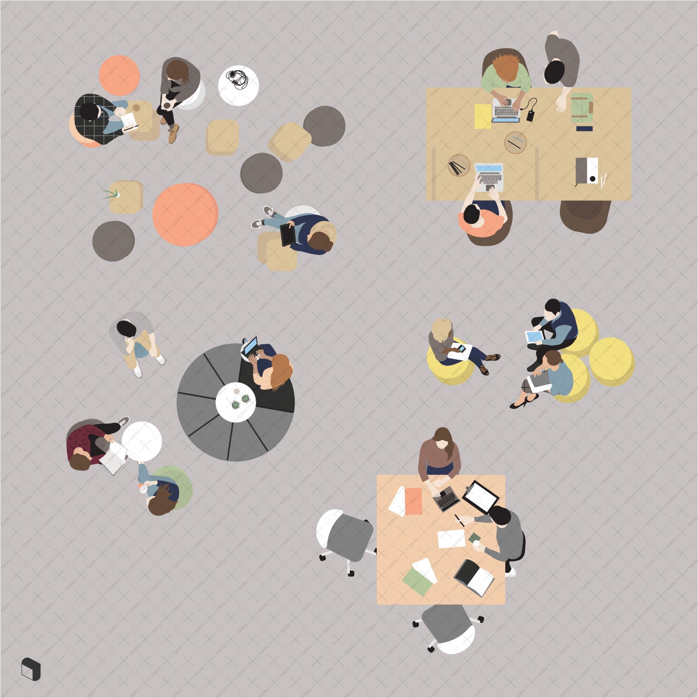 Flat Vector Office Top View 3 - Toffu Co