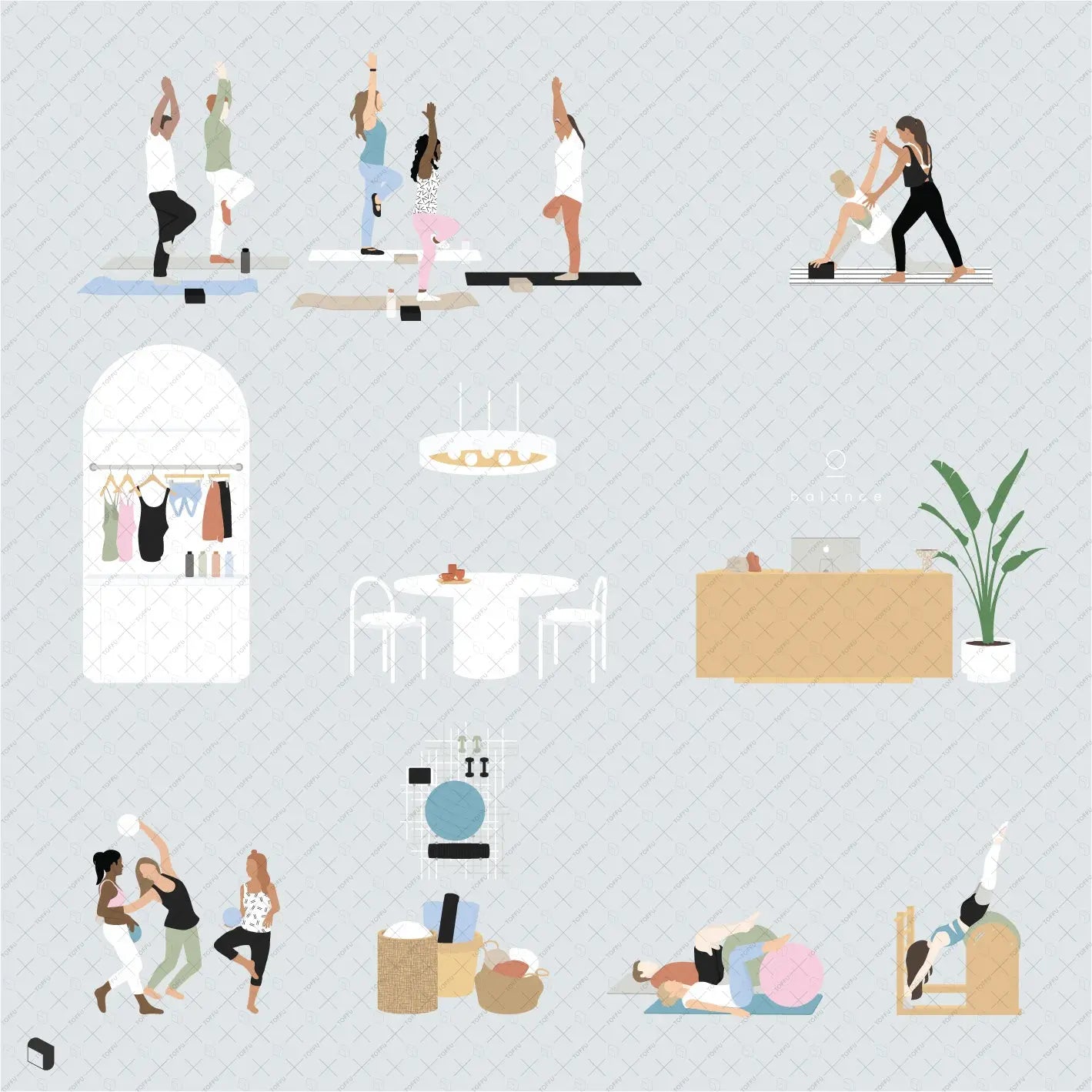 Flat Vector Pilates Studio Uncategorized drawings | Toffu Co