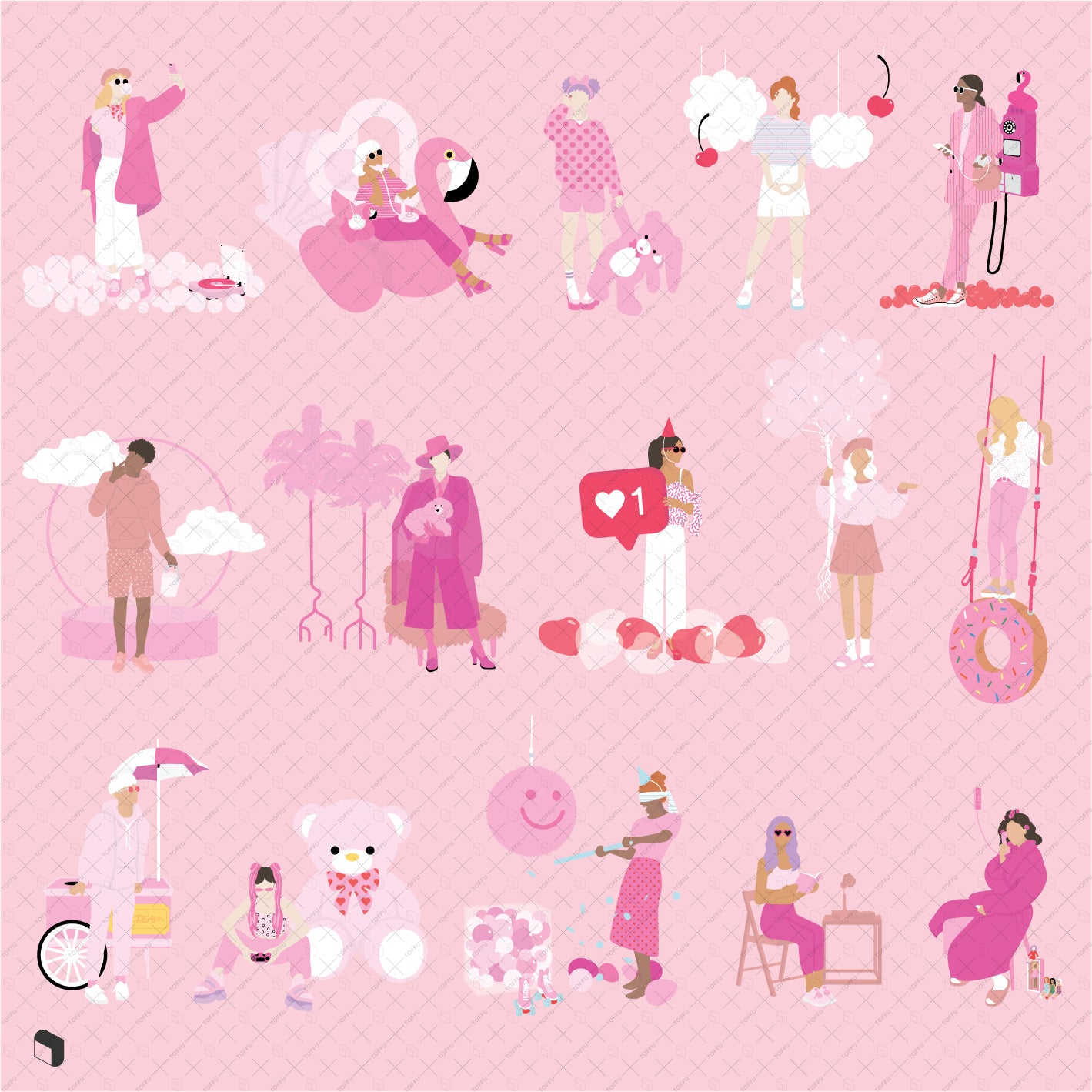 Flat Vector Pink Everything - Toffu Co