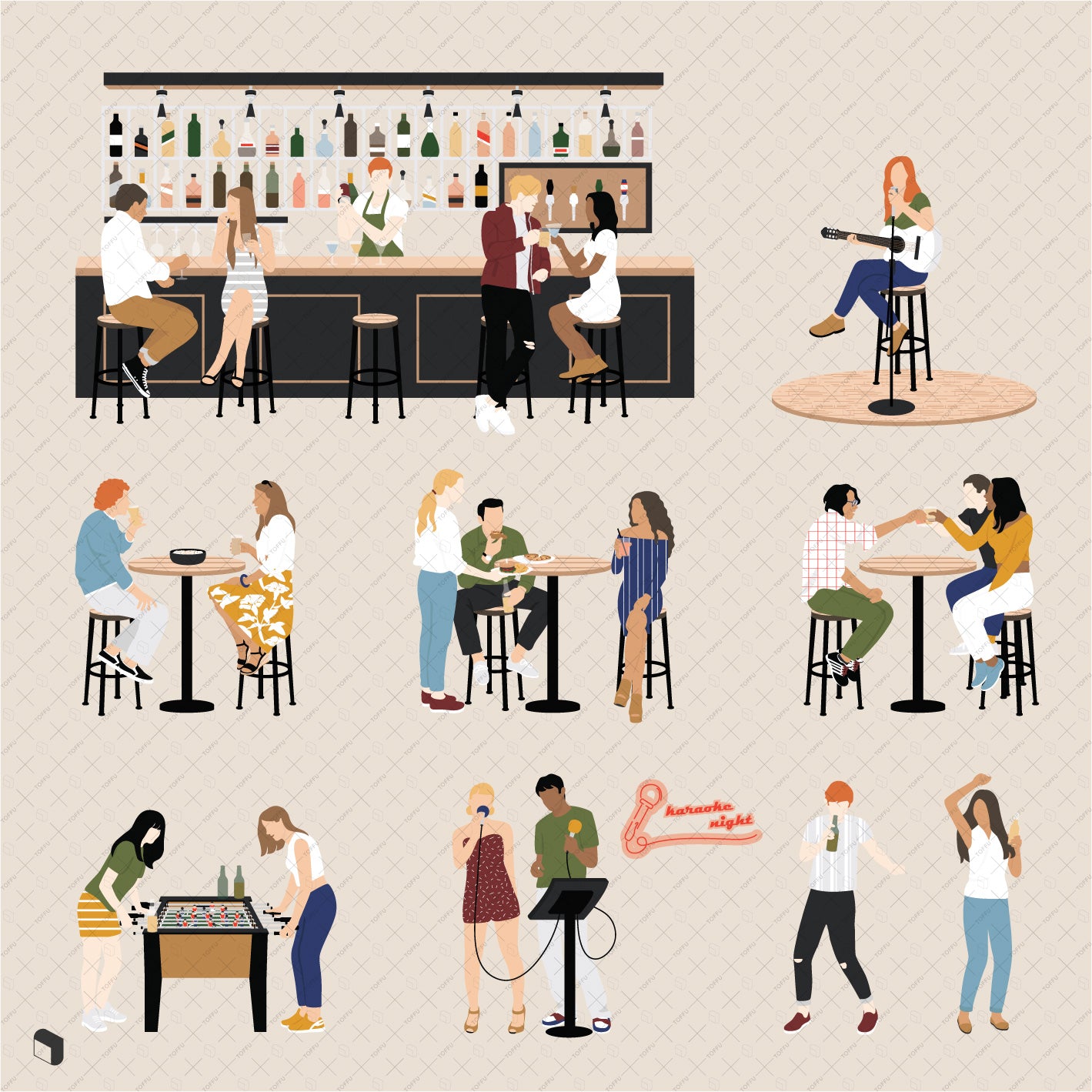 Flat Vector Pub People PNG - Toffu Co