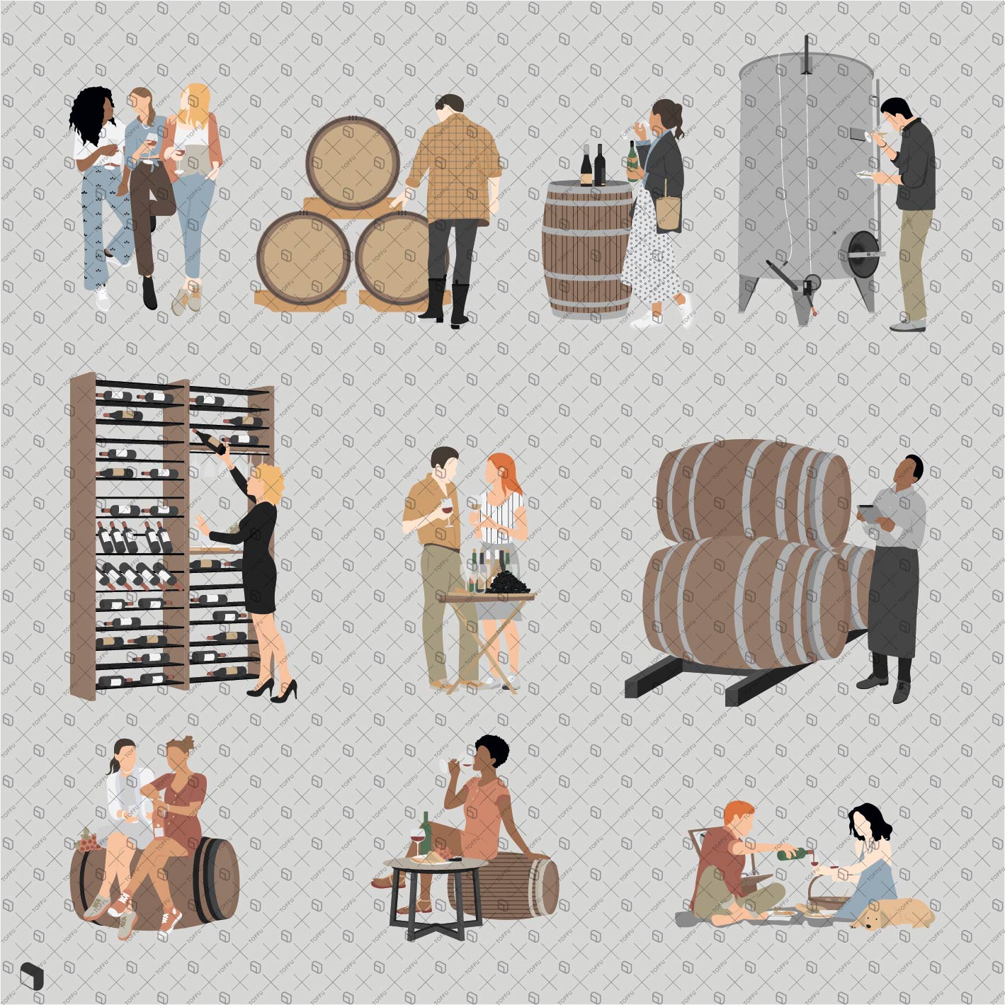 Flat Vector Winery People PNG - Toffu Co
