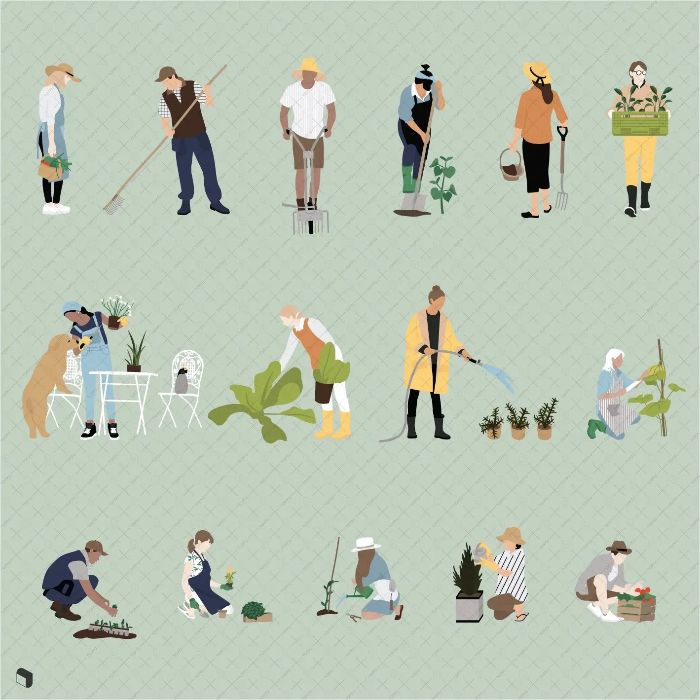 Flat Vector Gardening 2 Digital Artwork drawings | Toffu Co