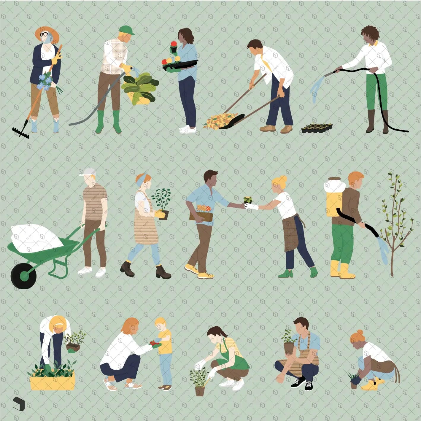 Flat Vector Gardening 3 Digital Artwork drawings | Toffu Co
