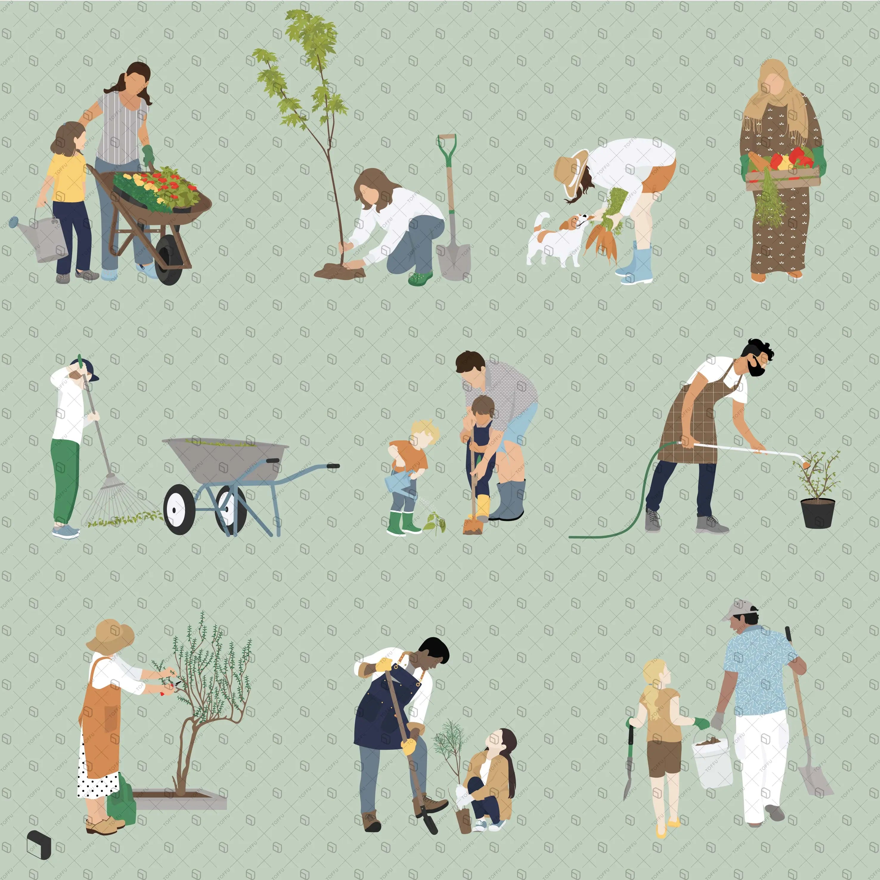 Flat Vector Gardening 4 Digital Artwork drawings | Toffu Co