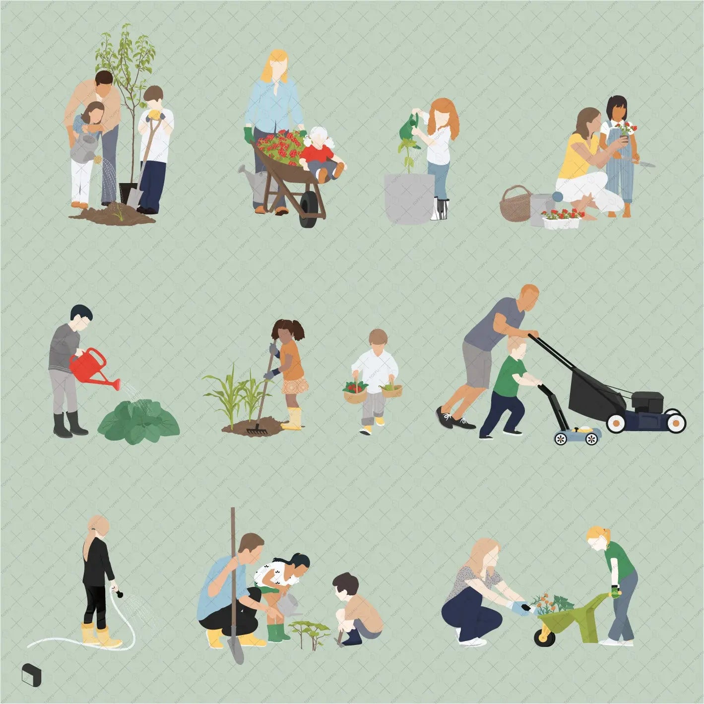 Flat Vector Gardening Kids Digital Artwork drawings | Toffu Co