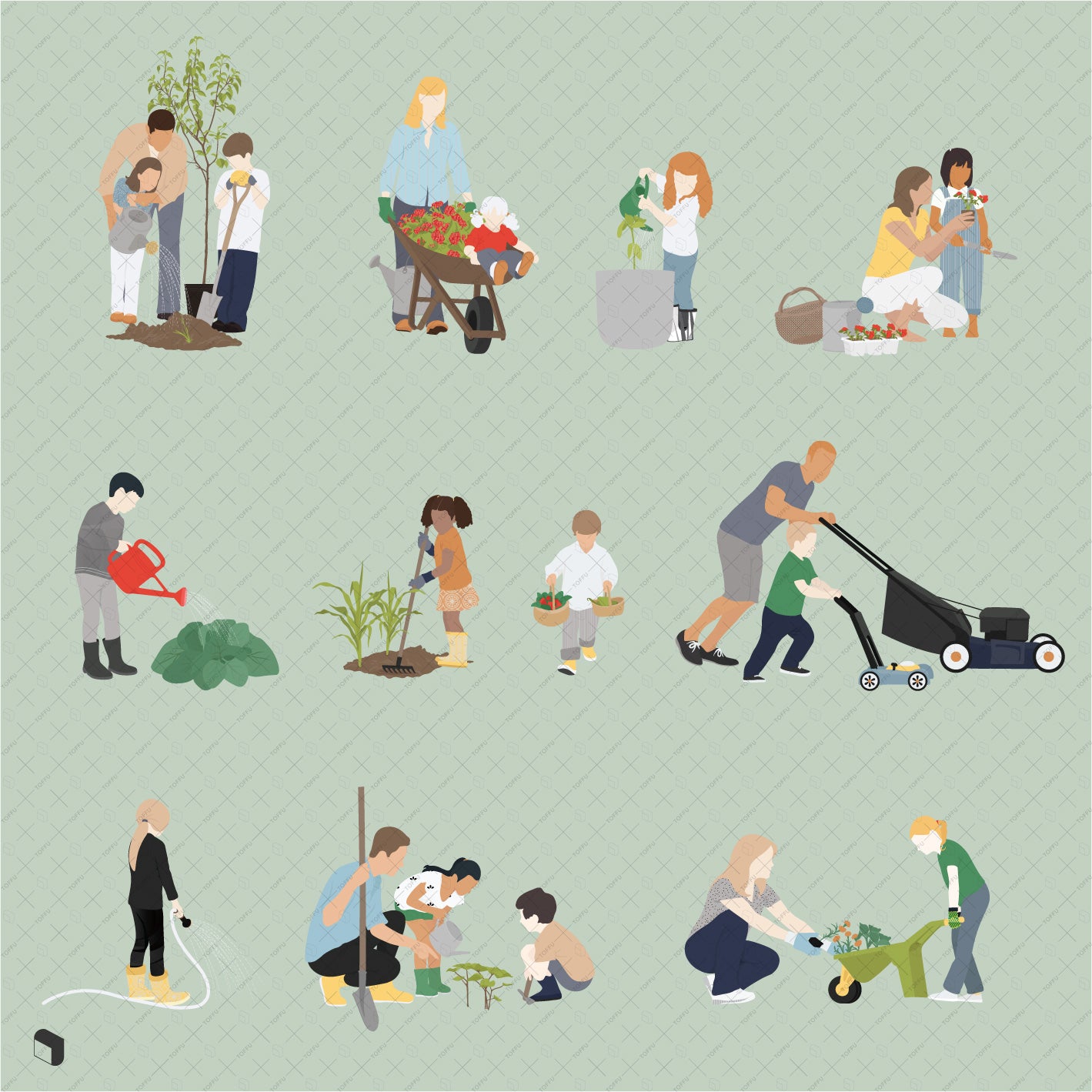 Flat Vector Gardening Kids PNG - Toffu Co