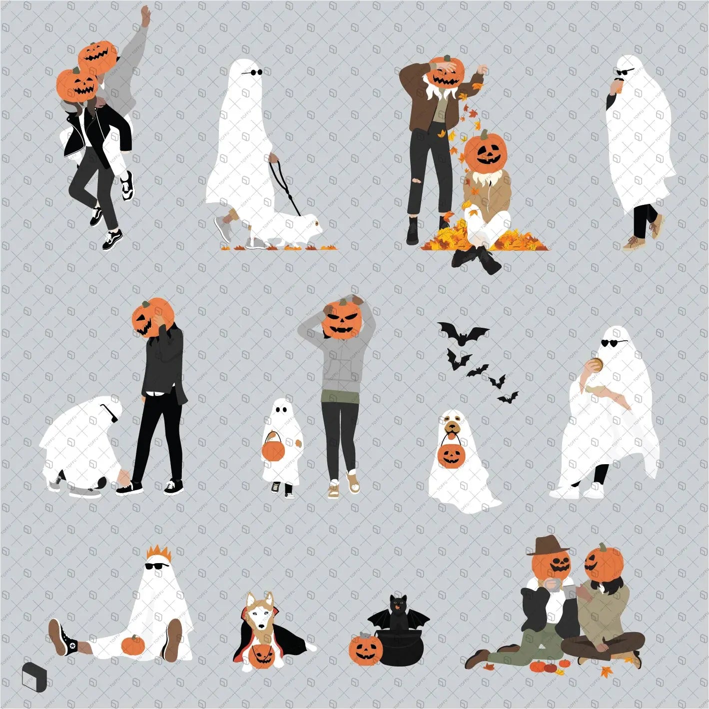 Flat Vector Halloween People 2 Digital Artwork drawings | Toffu Co