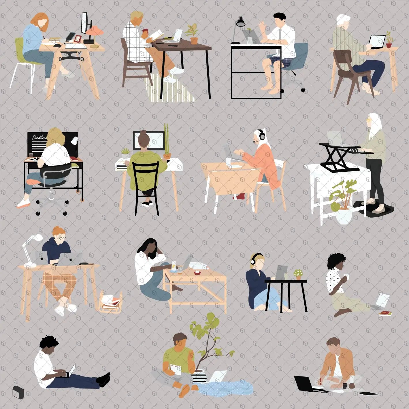 Flat Vector Home Office 2 Digital Artwork drawings | Toffu Co