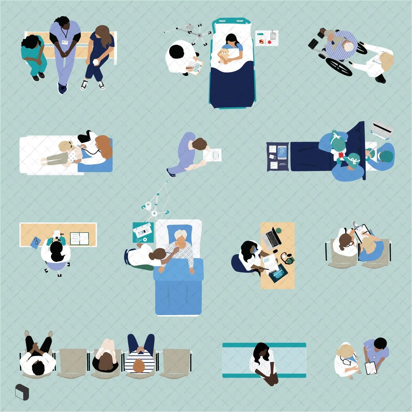 Flat Vector Hospital Top View Digital Artwork drawings | Toffu Co