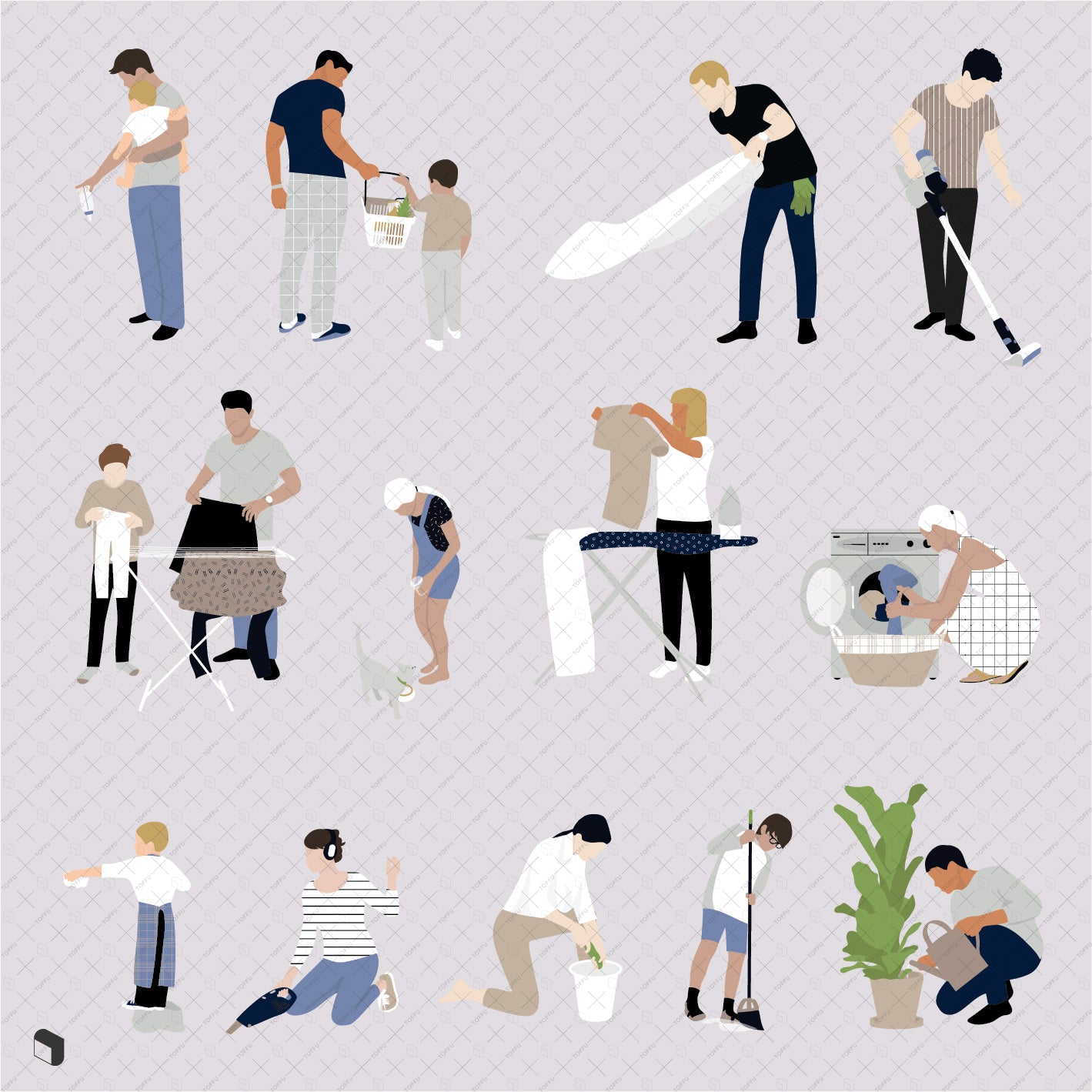 Flat Vector House Chores People PNG - Toffu Co