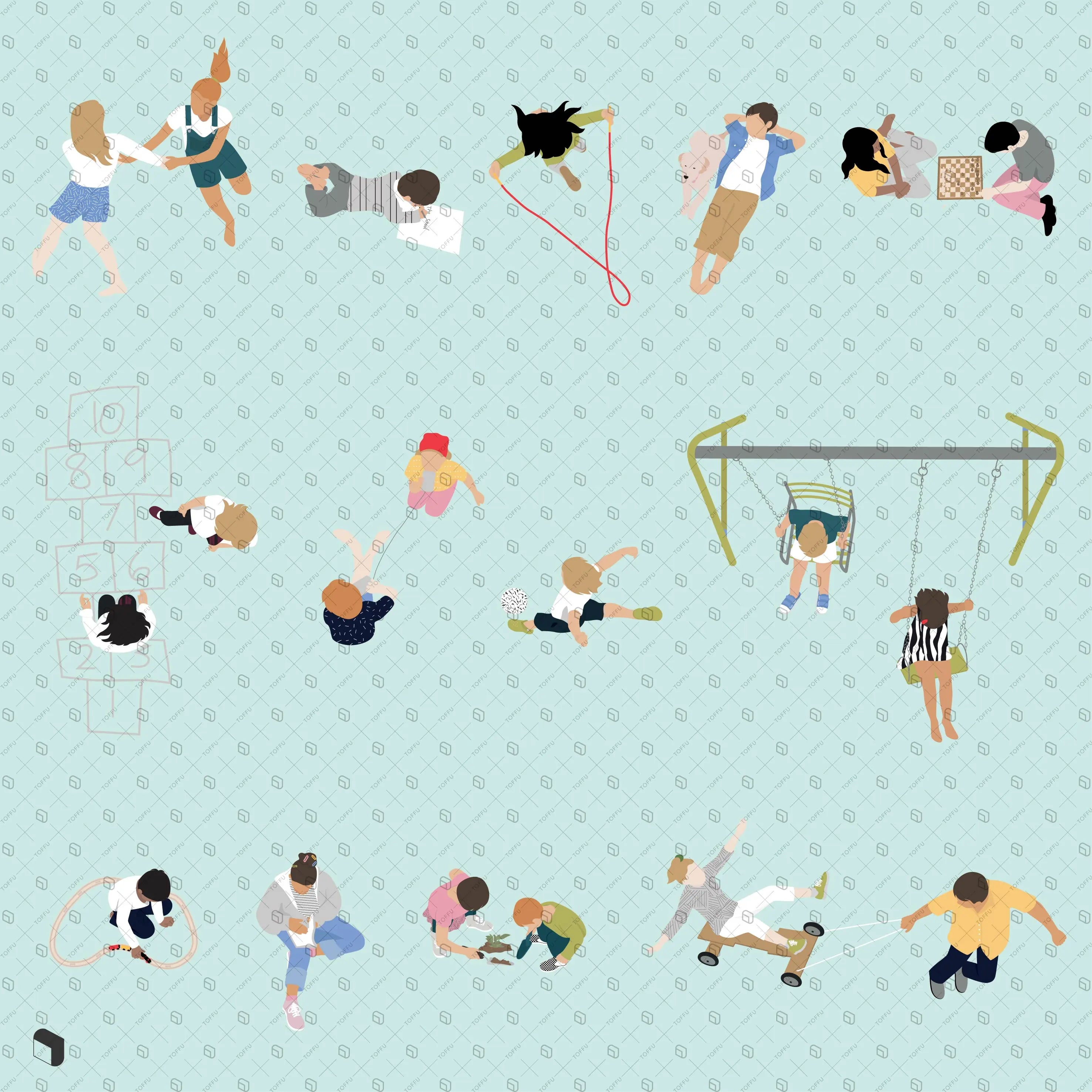Flat Vector Kids Top View Digital Artwork drawings | Toffu Co