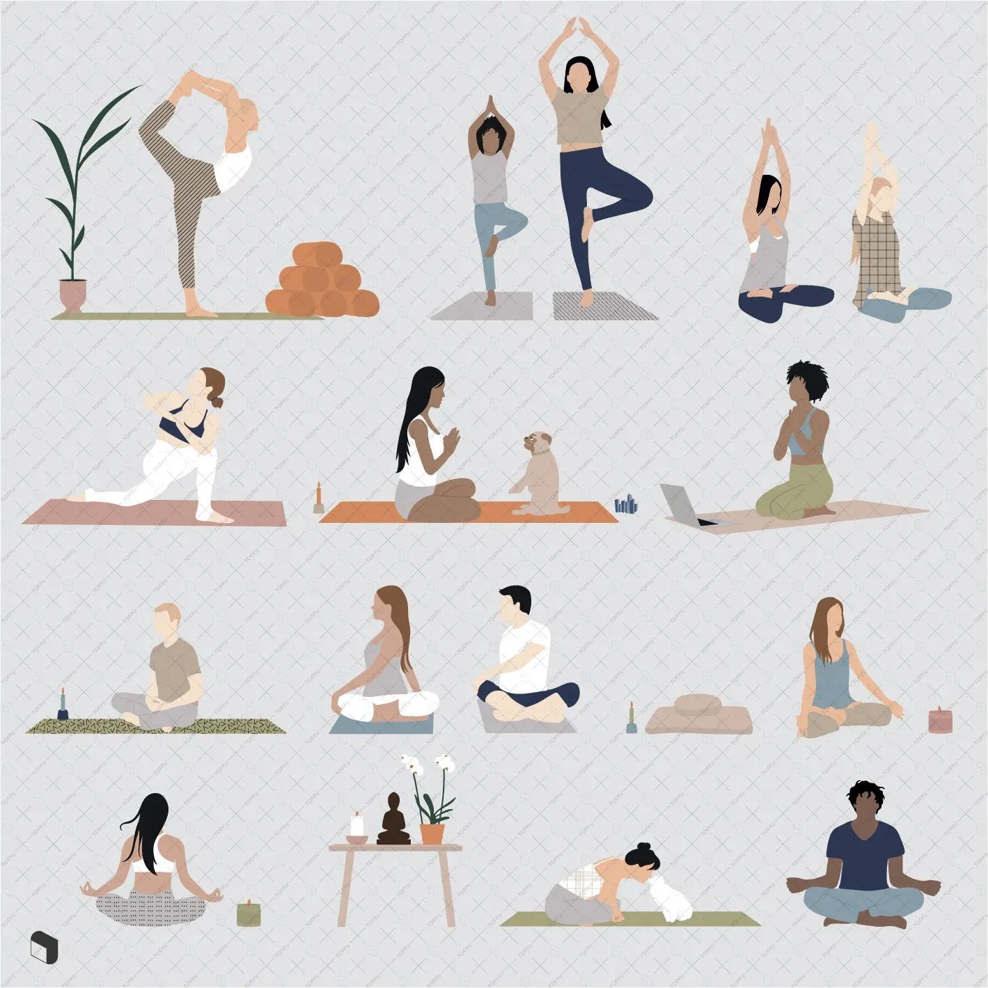 Flat Vector Meditation People Digital Artwork drawings | Toffu Co
