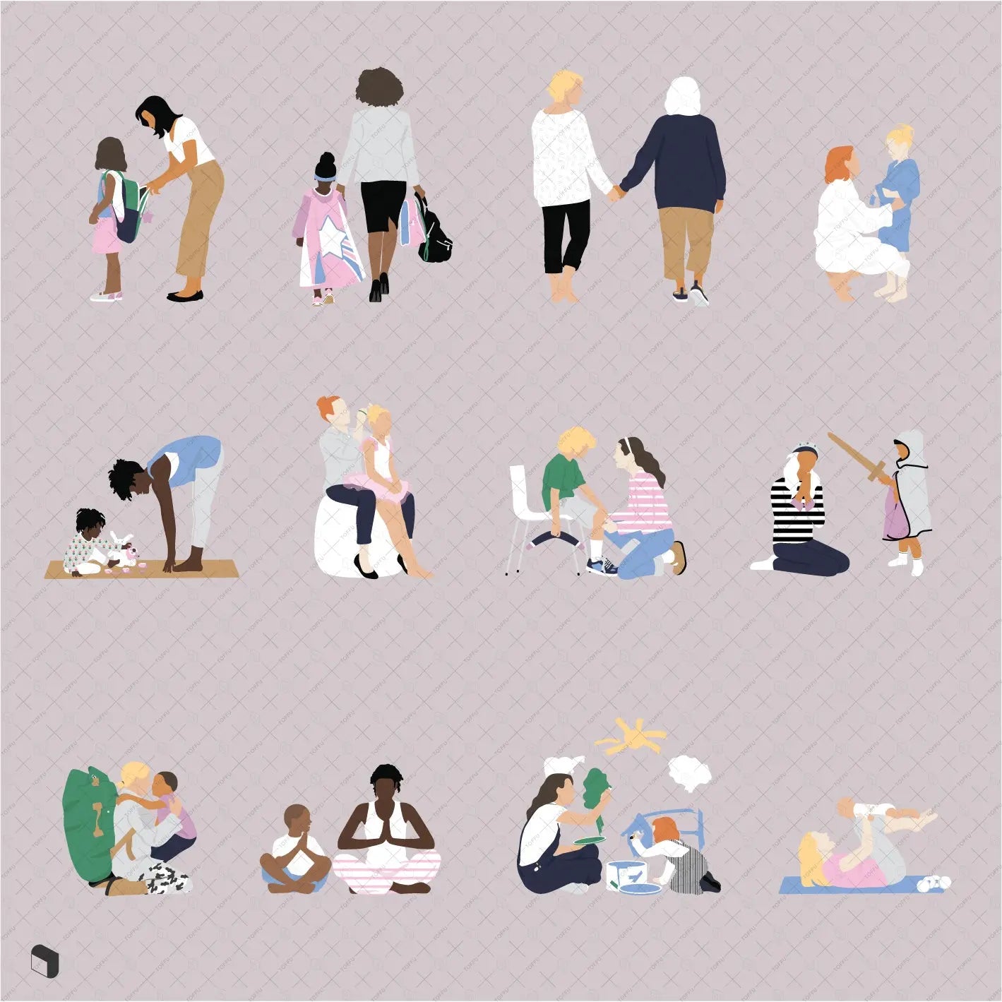 Flat Vector Mother's Day Digital Artwork drawings | Toffu Co