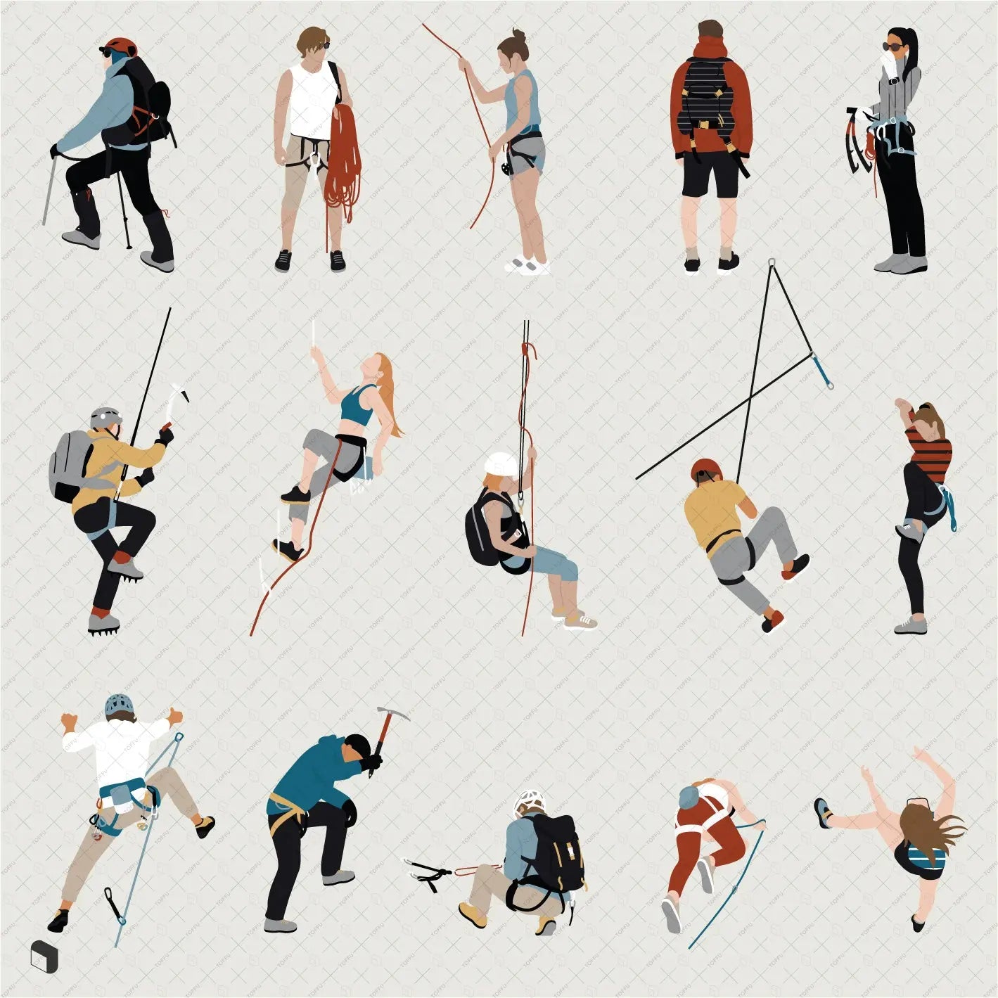 Flat Vector Mountaineering People Digital Artwork drawings | Toffu Co