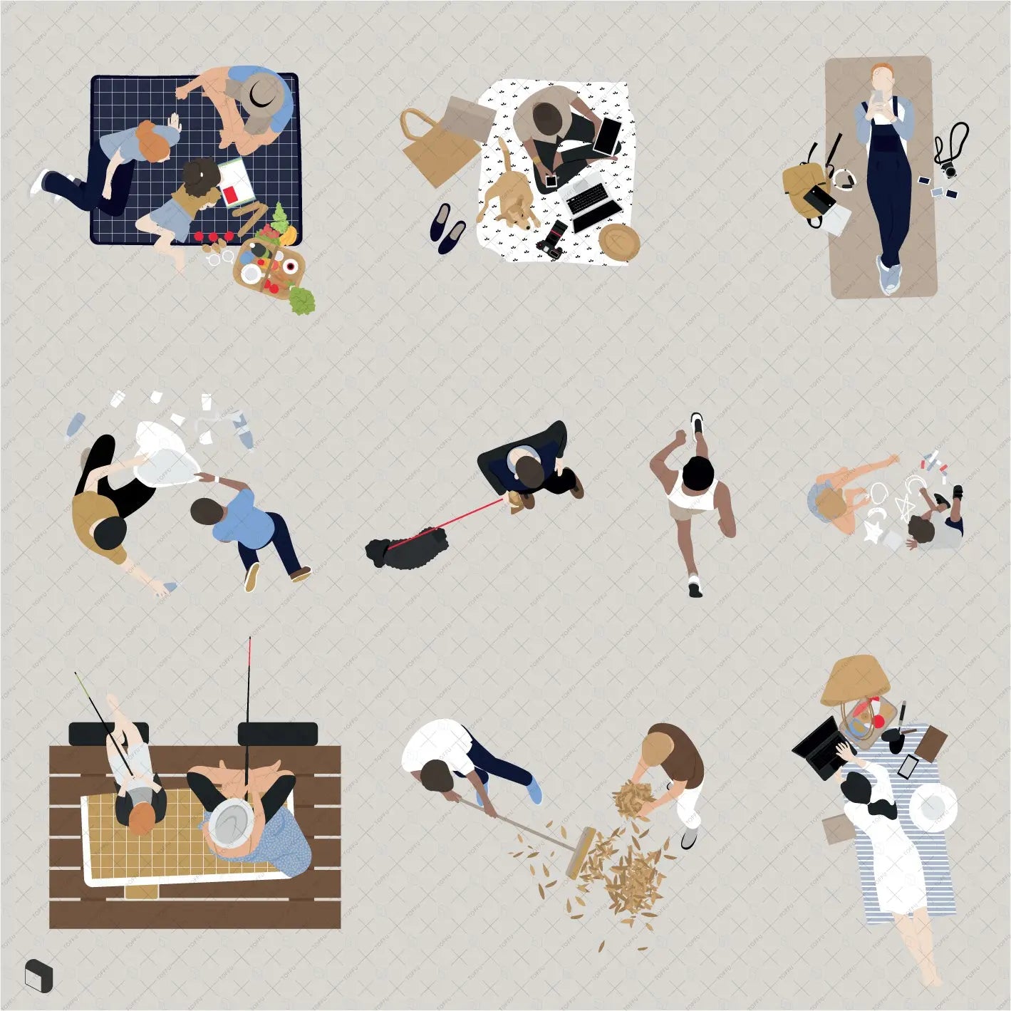 Flat Vector Outdoor Activities Top View 2 Digital Artwork drawings | Toffu Co