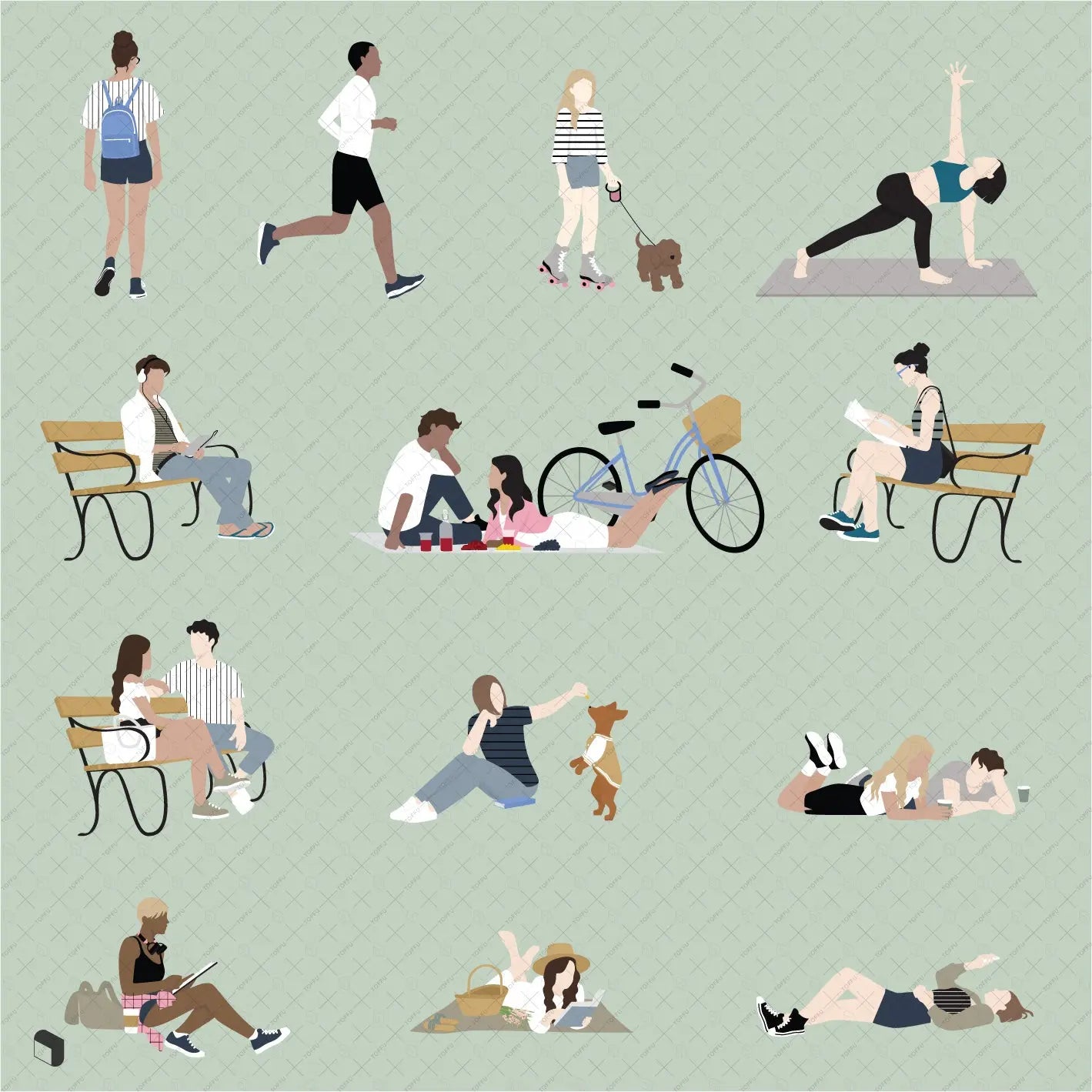 Flat Vector Park People Digital Artwork drawings | Toffu Co