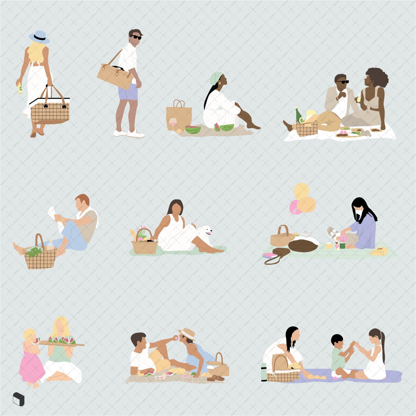 Flat Vector Picnic People PNG - Toffu Co