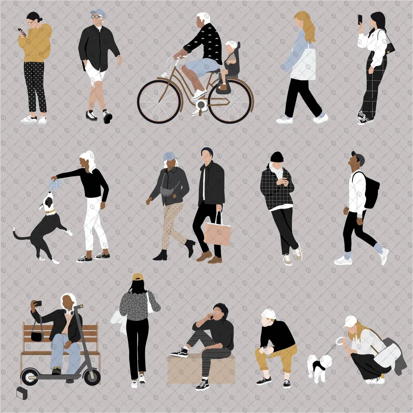 Flat Vector Public Space People 2 Digital Artwork drawings | Toffu Co