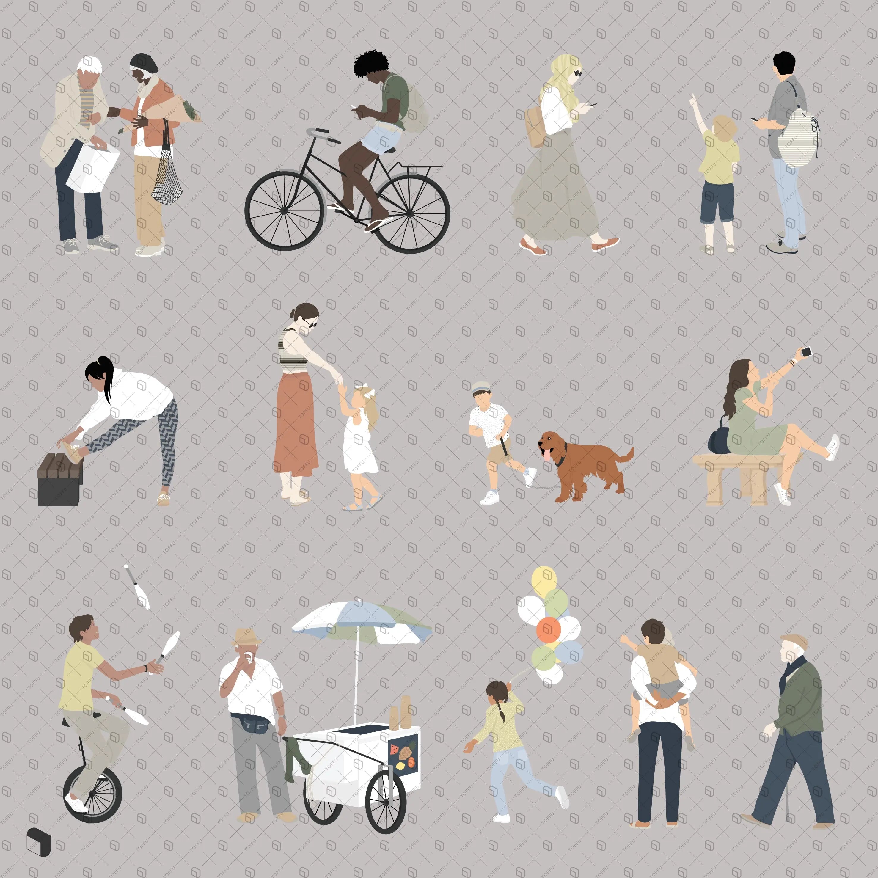 Flat Vector Public Space People 3 Digital Artwork drawings | Toffu Co