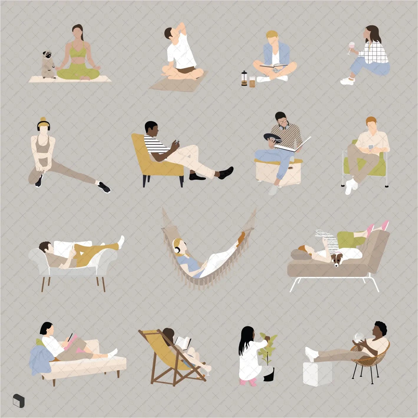 Flat Vector Relaxing At Home Uncategorized drawings | Toffu Co