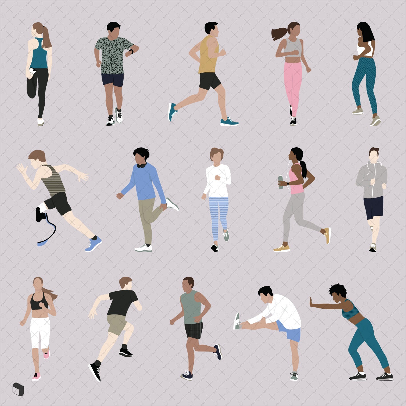 Flat Vector Running People PNG - Toffu Co