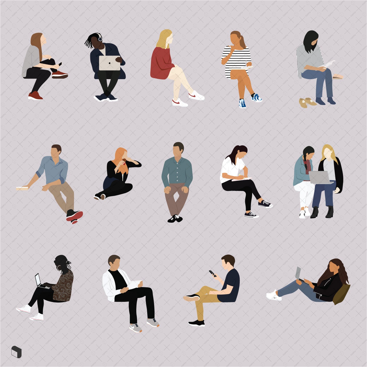 Flat Vector People Sitting - Toffu Co