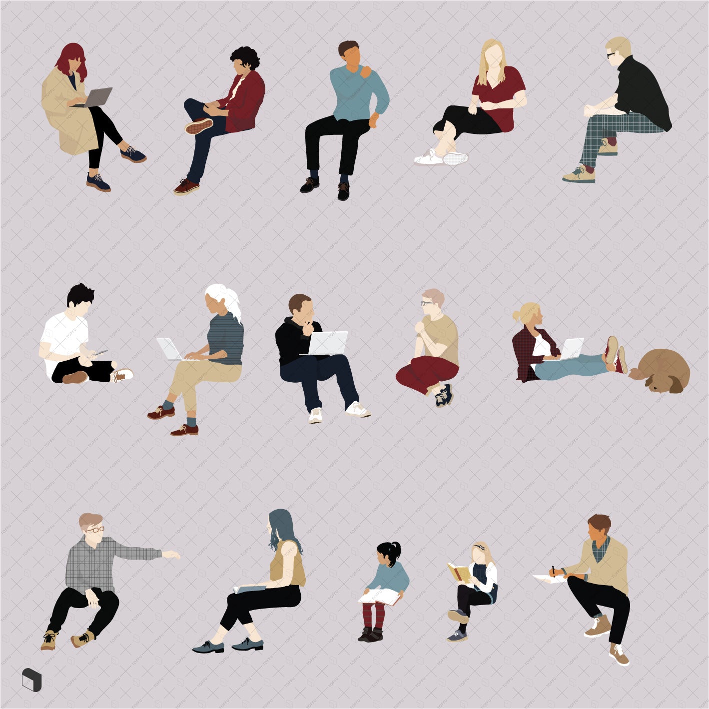 Flat Vector People Sitting 2 - Toffu Co