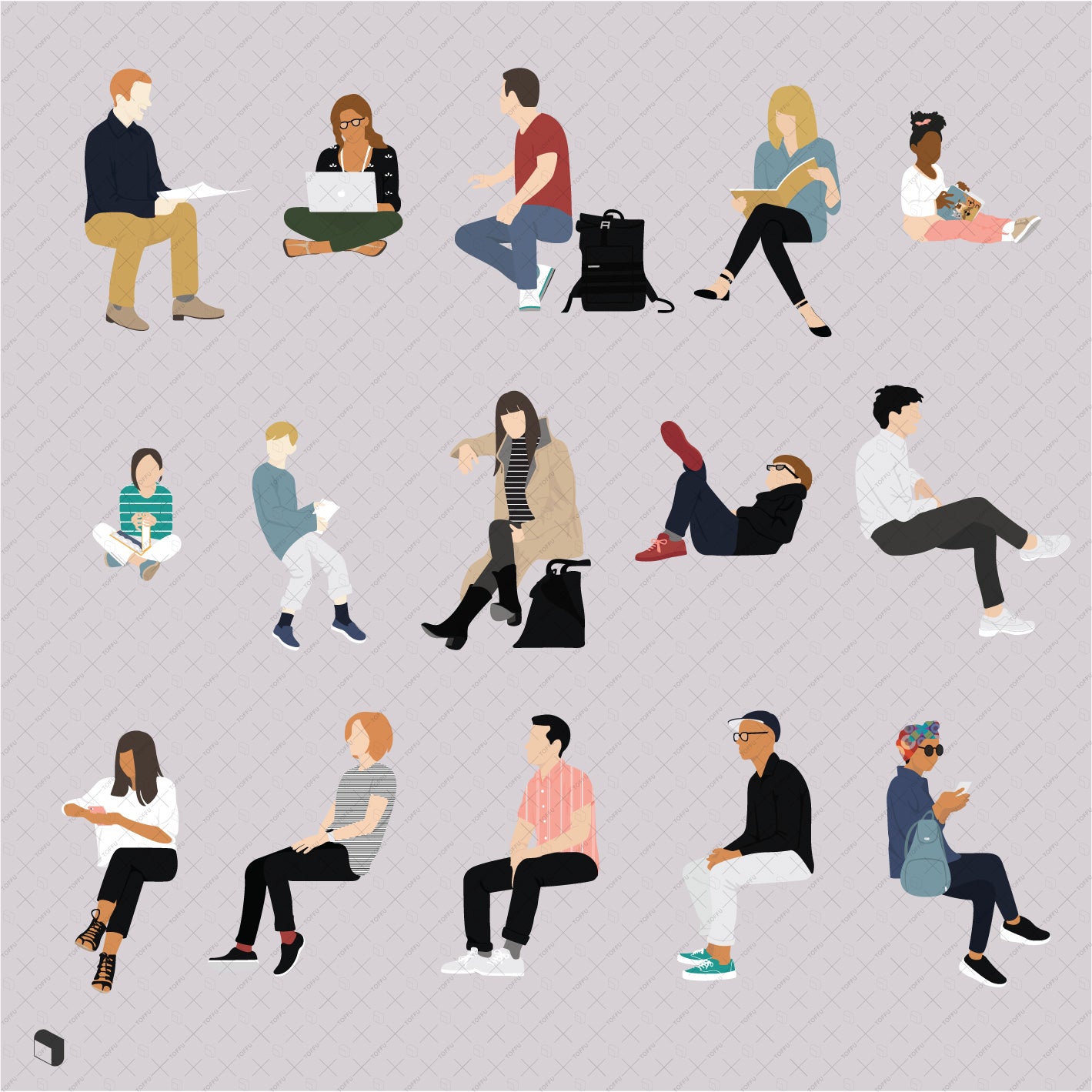 Flat Vector People Sitting 4 - Toffu Co