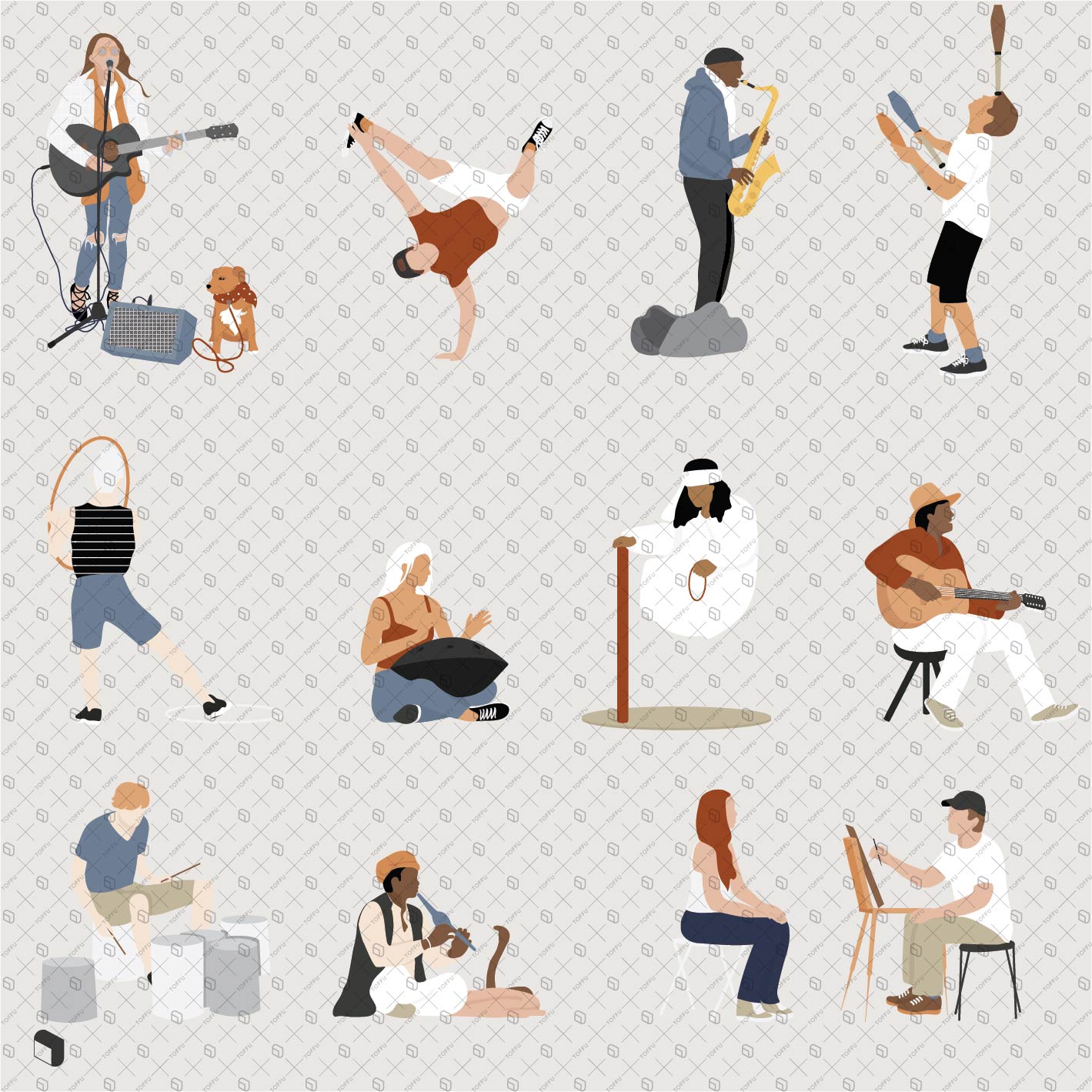 Flat Vector Street Performers PNG - Toffu Co