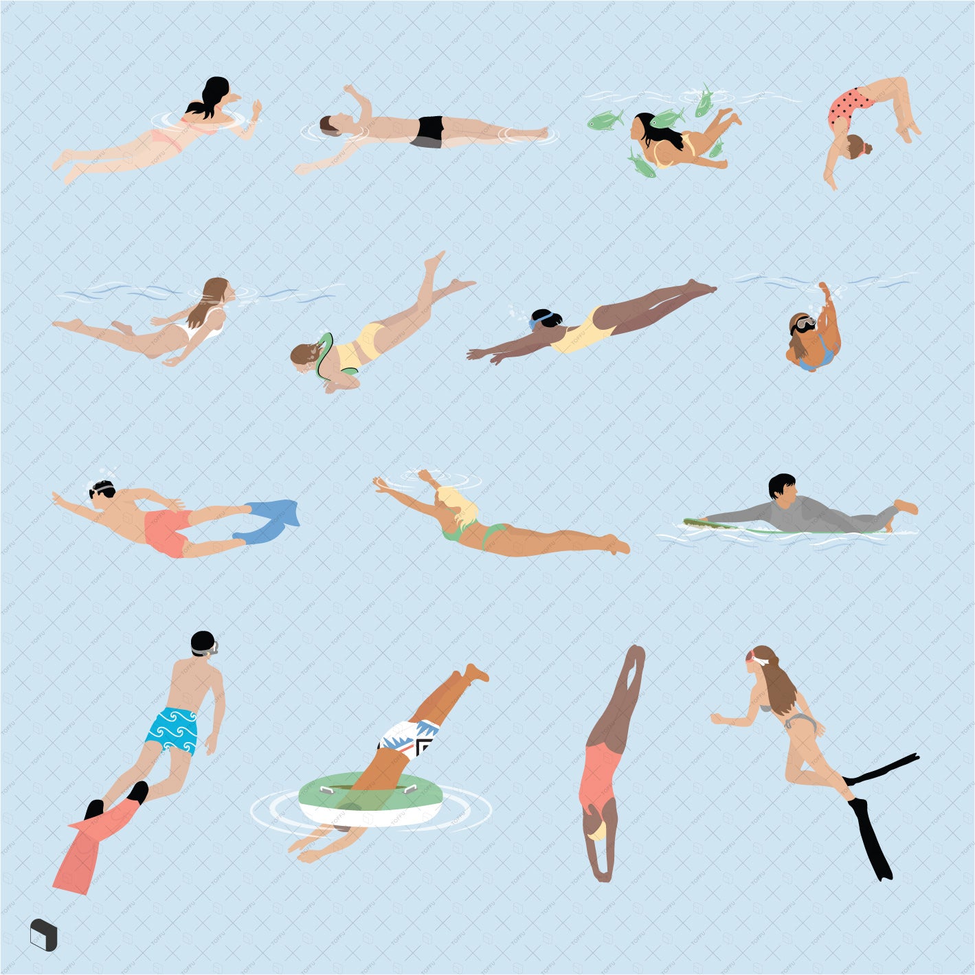 Flat Vector Swimming PNG - Toffu Co