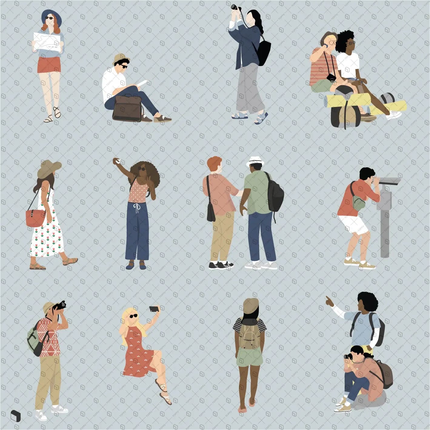 Flat Vector Tourists 3 Digital Artwork drawings | Toffu Co