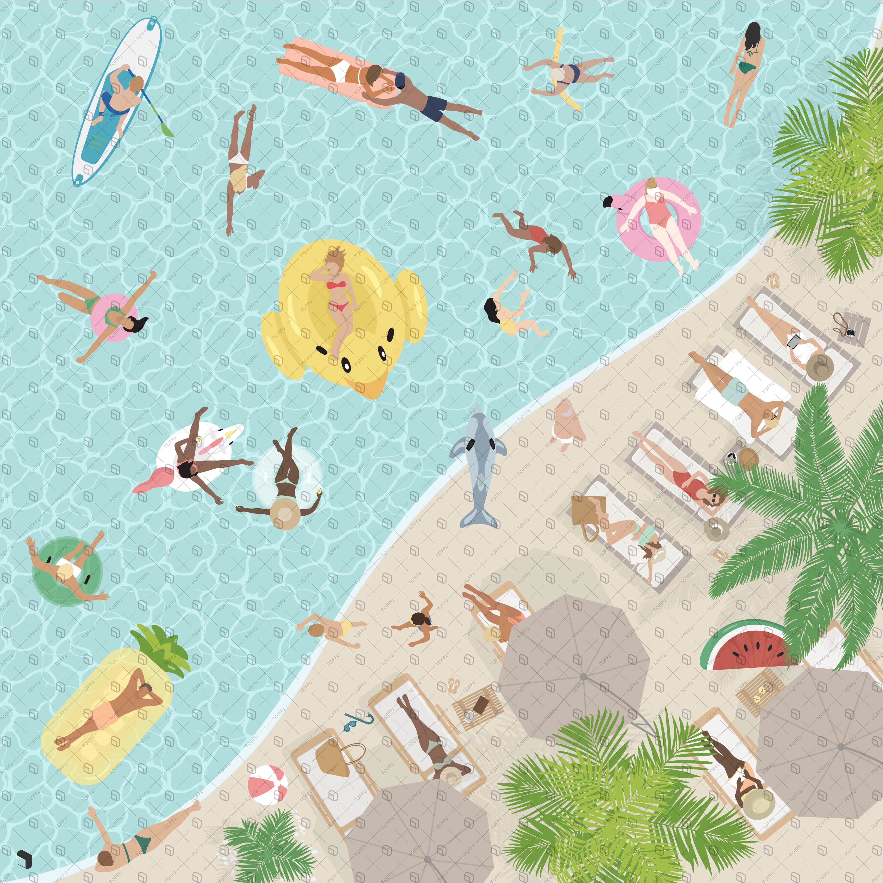 Flat Vector Summer Top View PNG - Toffu Co