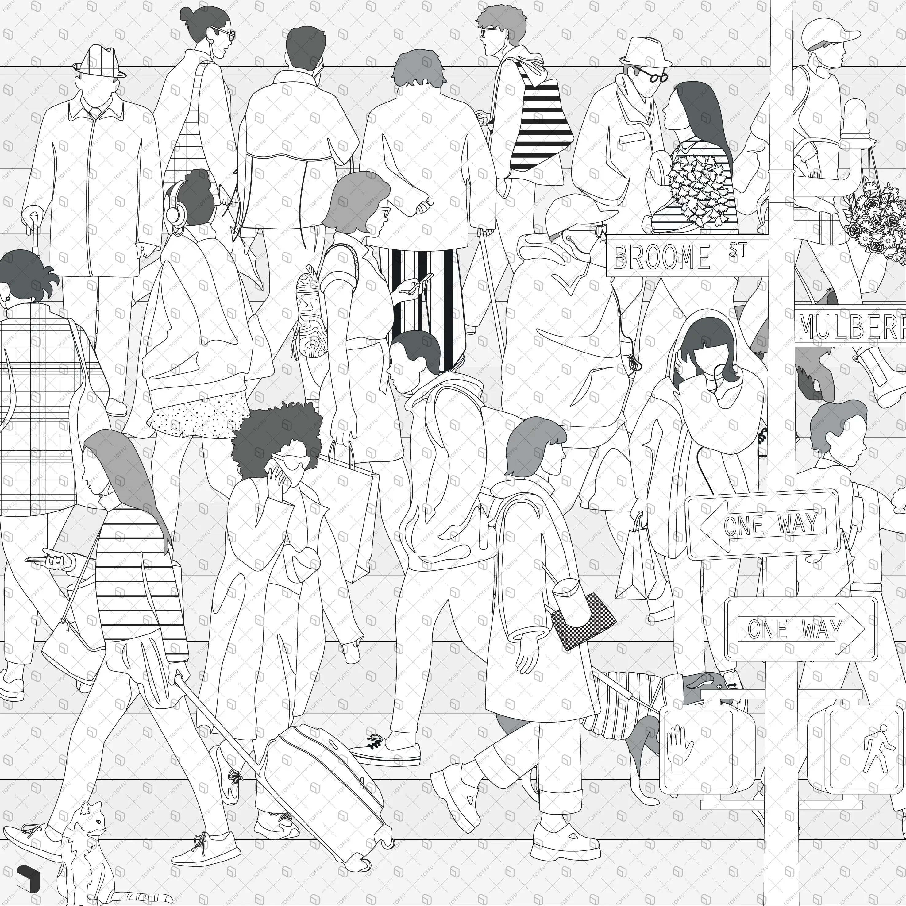 Flat Vector Walking People Digital Artwork drawings | Toffu Co