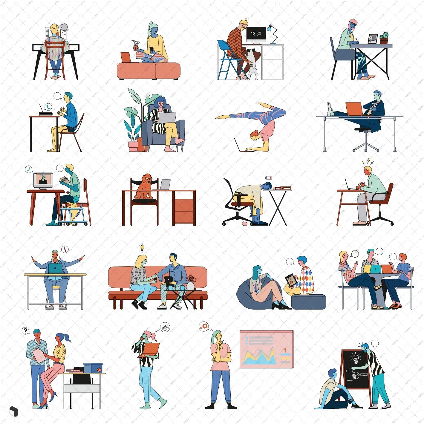 Flat Vector Working Characters – Toffu Co
