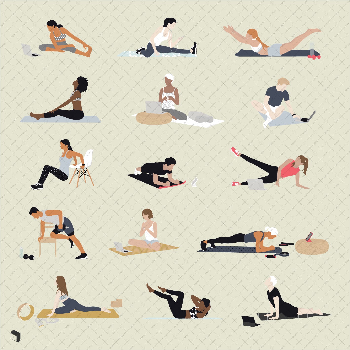 Flat Vector Workout-At-Home People - Toffu Co