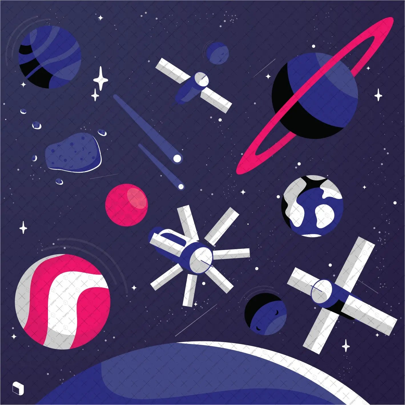 Flat Vector Space Environment Digital Artwork drawings | Toffu Co