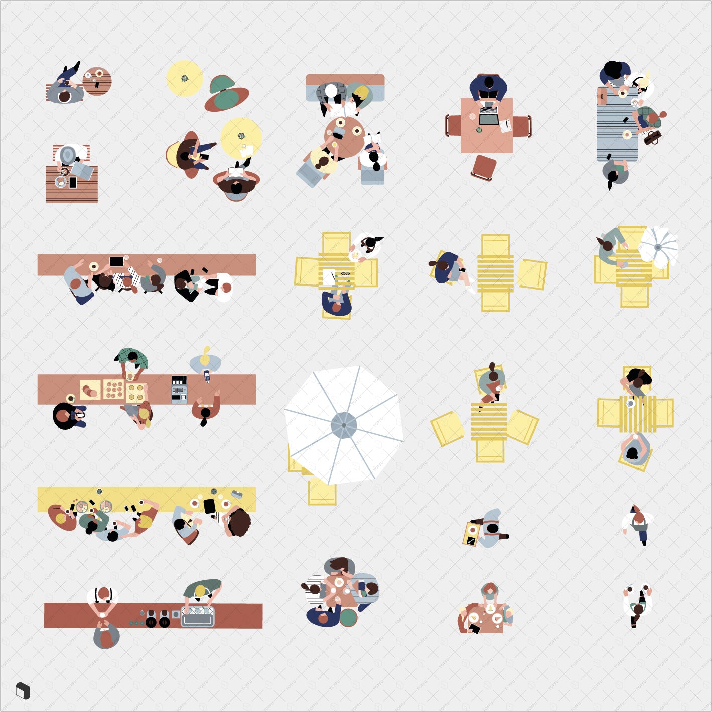 Flat Vector Tiny People Cafe Top View PNG - Toffu Co
