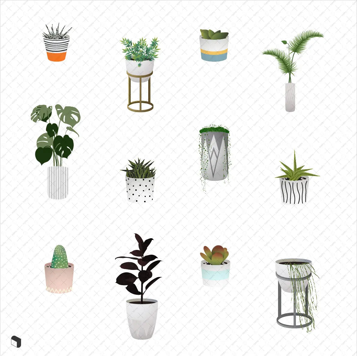 Flat Vector Interior Plants 2 Digital Artwork drawings | Toffu Co