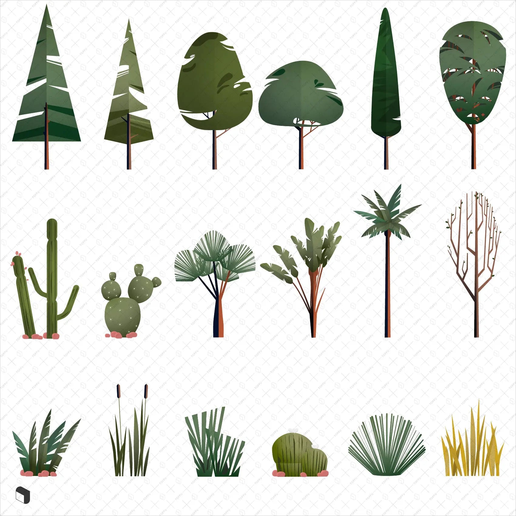Flat Vector Exterior Plants 1 Digital Artwork drawings | Toffu Co
