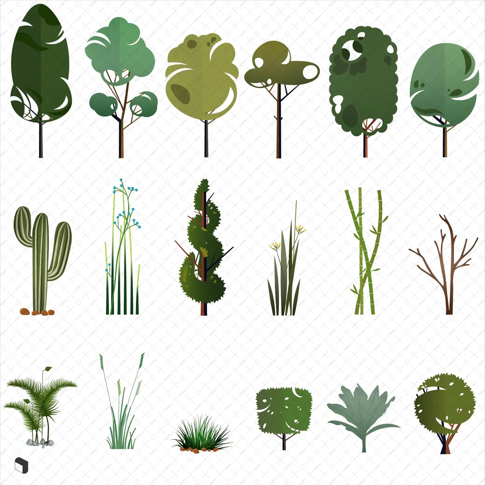 Flat Vector Exterior Plants 2 Digital Artwork drawings | Toffu Co
