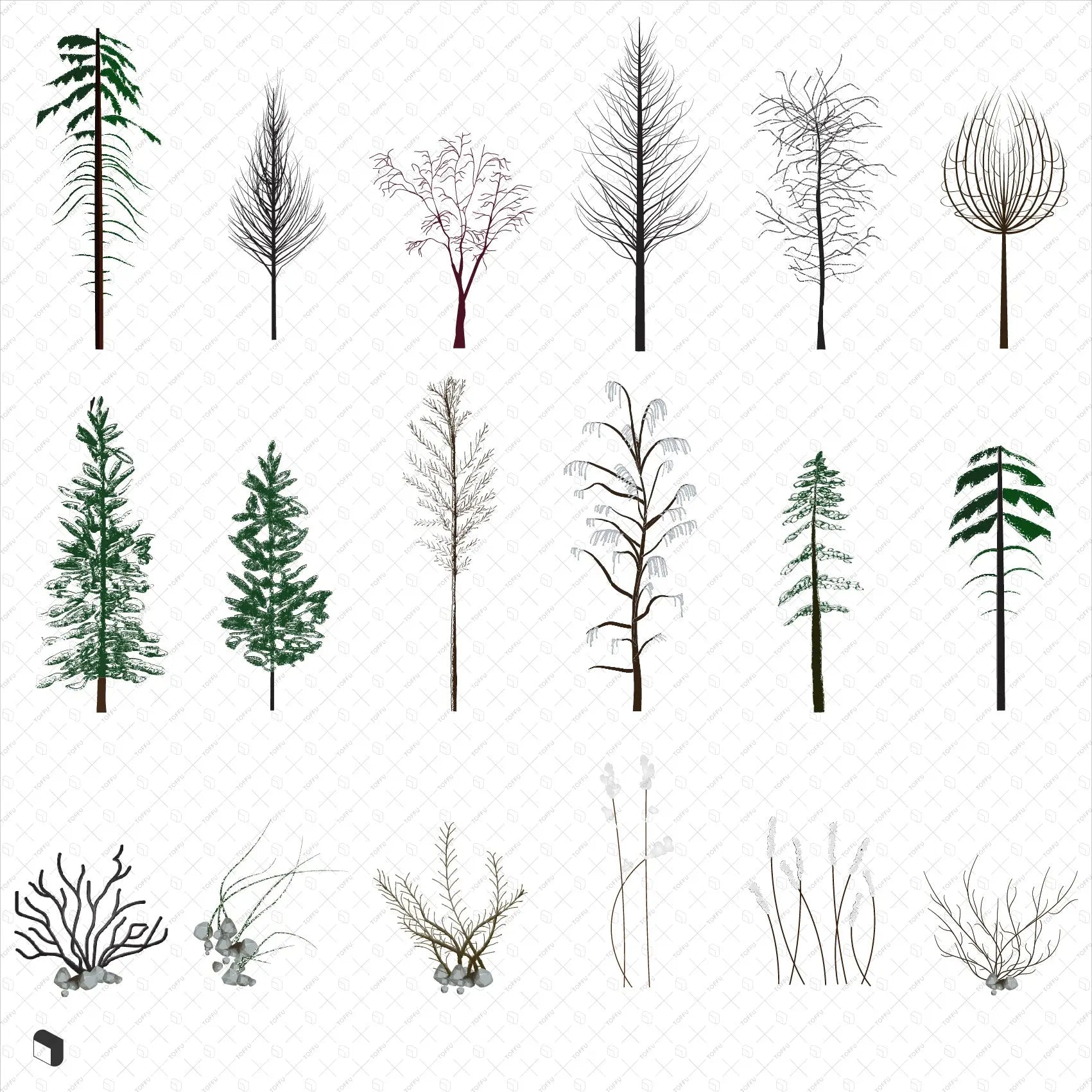 Flat Vector Exterior Plants 3 Digital Artwork drawings | Toffu Co