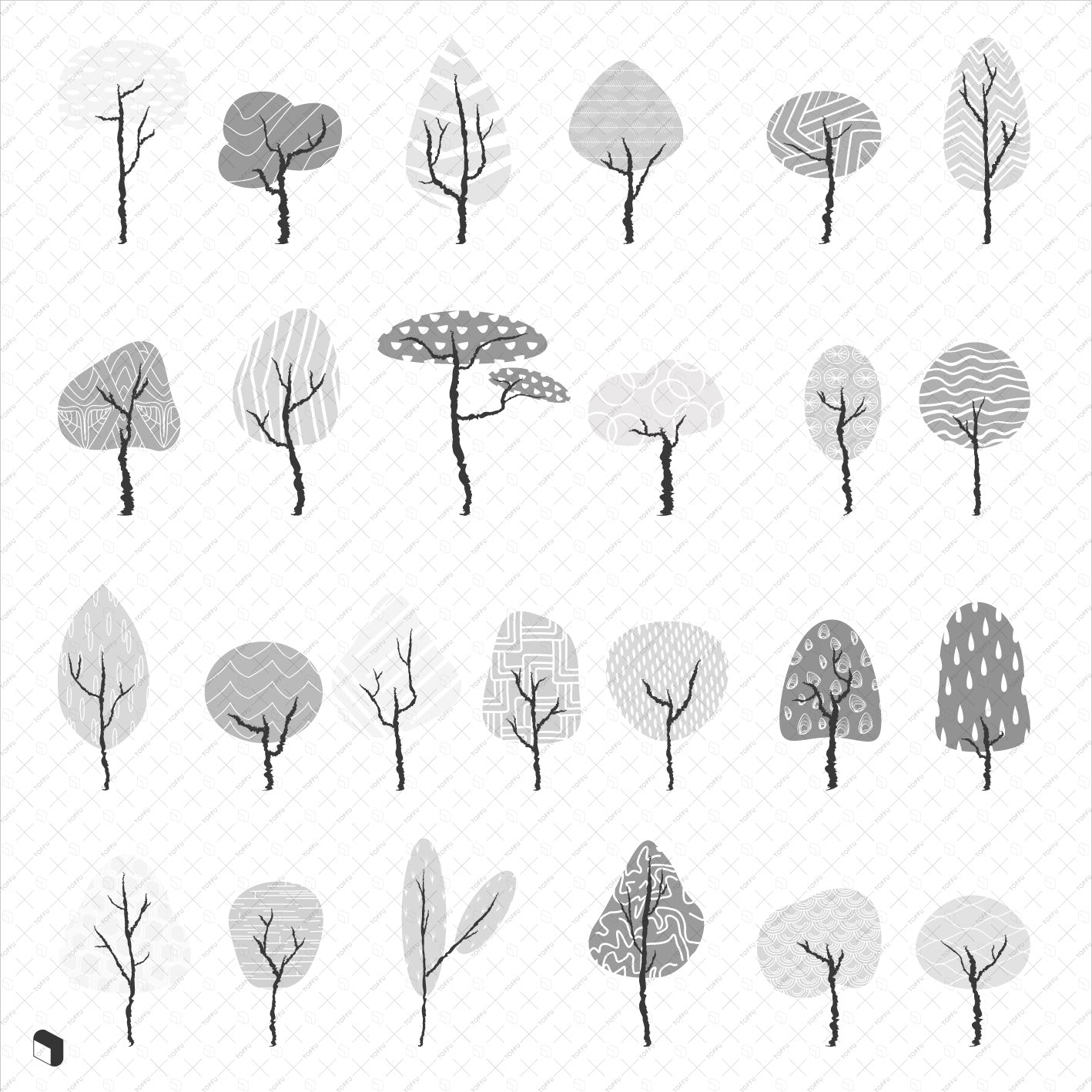 Flat Vector Freehand Trees - Toffu Co