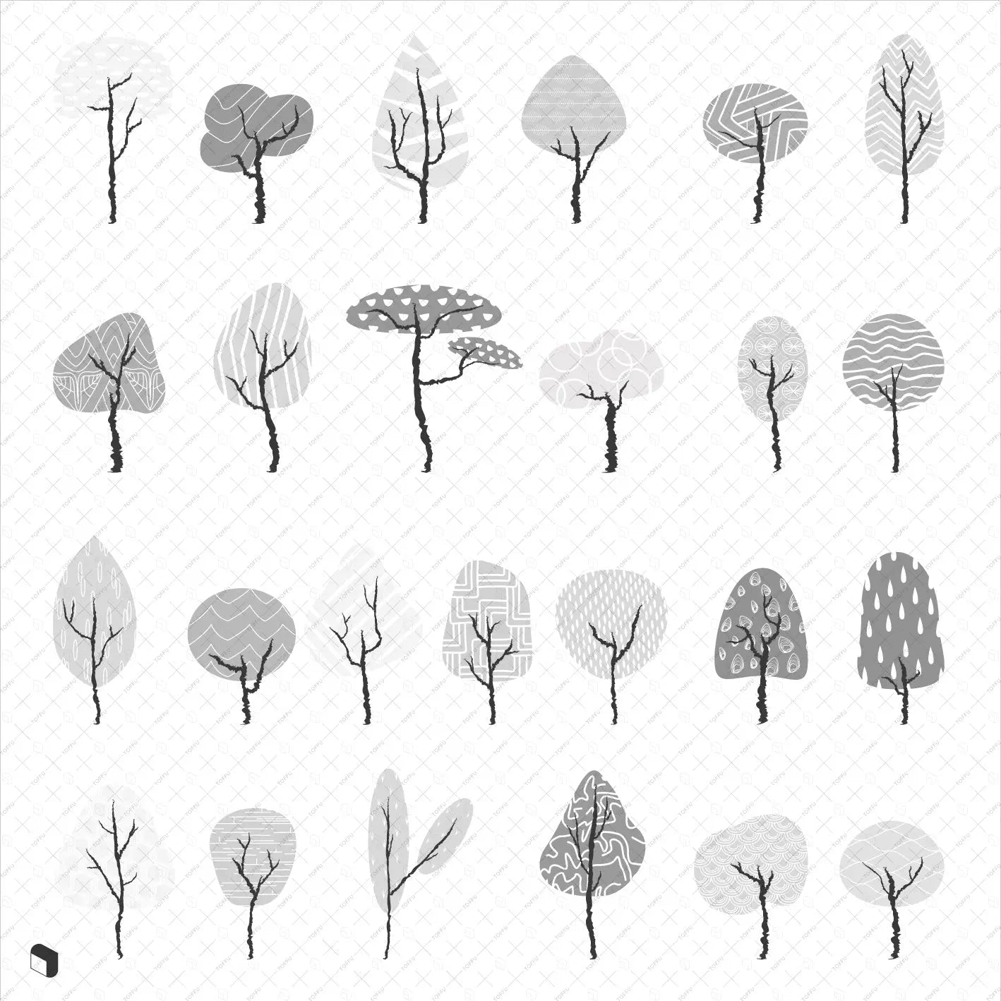 Flat Vector Freehand Trees - Toffu Co